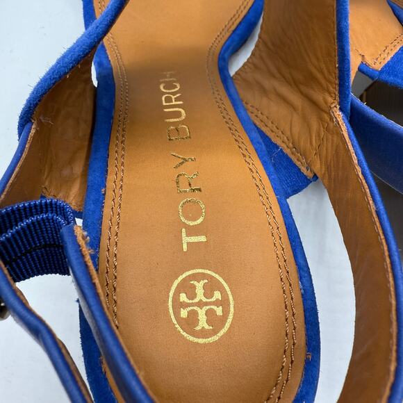 Tory Burch Women's Leather Selby Block-Heel Sandals Blue Size 9 - Picture 5 of 10